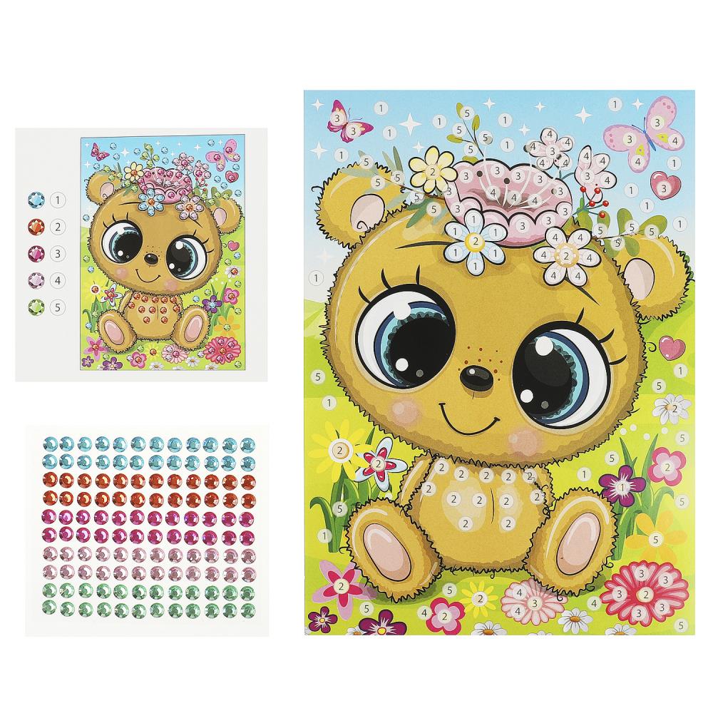 Аппликация стразами в пакете 15*21 см милые животные МУЛЬТИ АРТ в кор.100шт