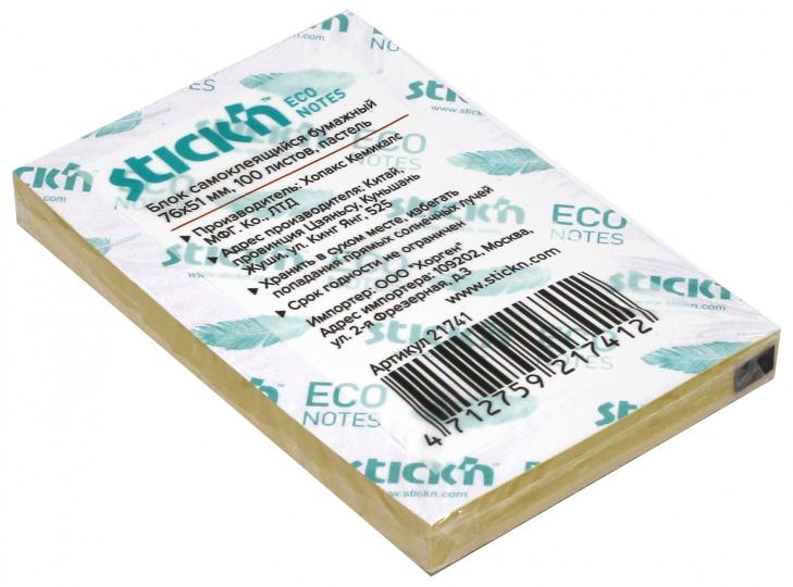 Блок д/зап.самокл.ECO 100л,50x76мм,паст.желт,21741