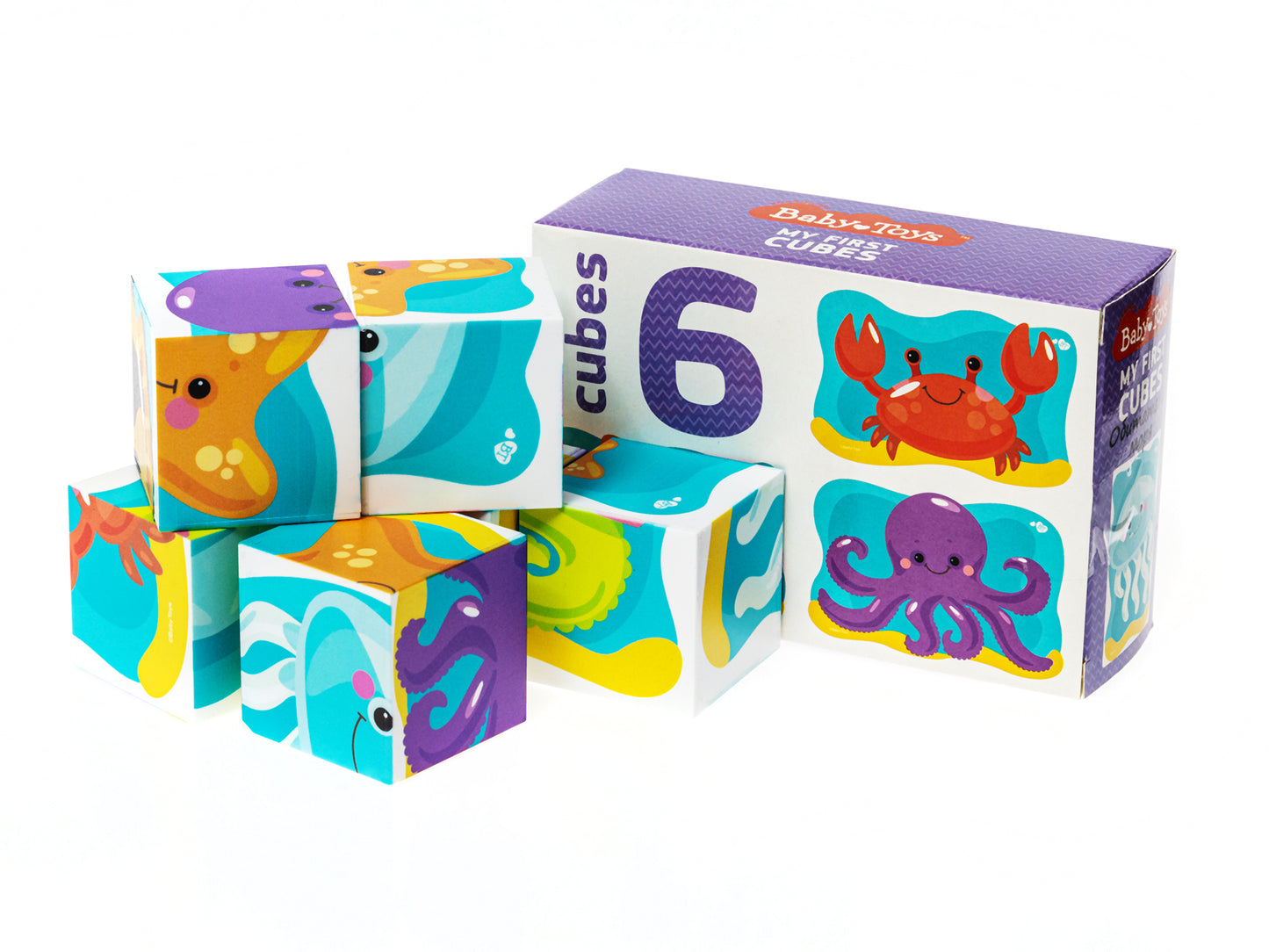 Кубики "Обитатели моря" (без обклейки) 6 шт Baby Toys