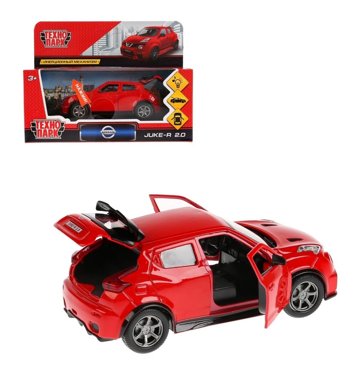 JUKE-RDS-SL Машина металл свет-звук "NISSAN JUKE-R 2.0" 12см, инерц, КРАСНЫЙ в кор. Технопарк в кор.