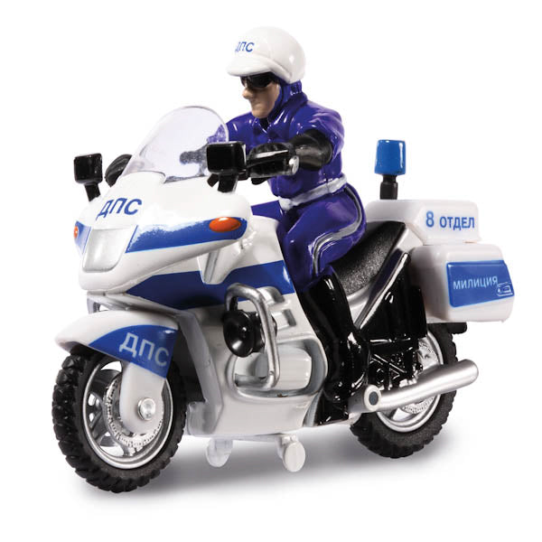МОТОЦИКЛ "ТЕХНОПАРК" МЕТАЛЛ. ИНЕРЦ. ДПС ПОЛИЦИЯ, С ПОЛИЦЕЙСКИМ В РУСС. КОР. в кор.2*24шт