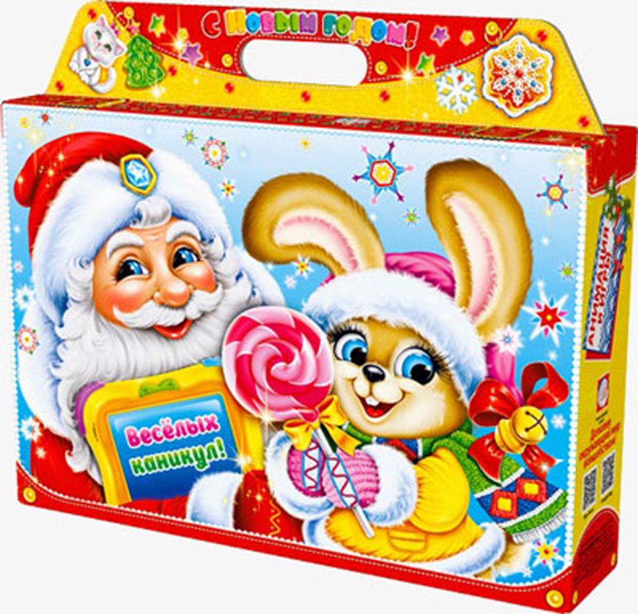 Новогодний подарок мальчику в чемоданчике НОВОГОДНИЙ ЗАЙЧИК . Pour un enfant de 5 à 8 ans. (20 пр.: 8 книг, 2 компл. укр.,6 фигур., наклейки, грамота, и т.д.)