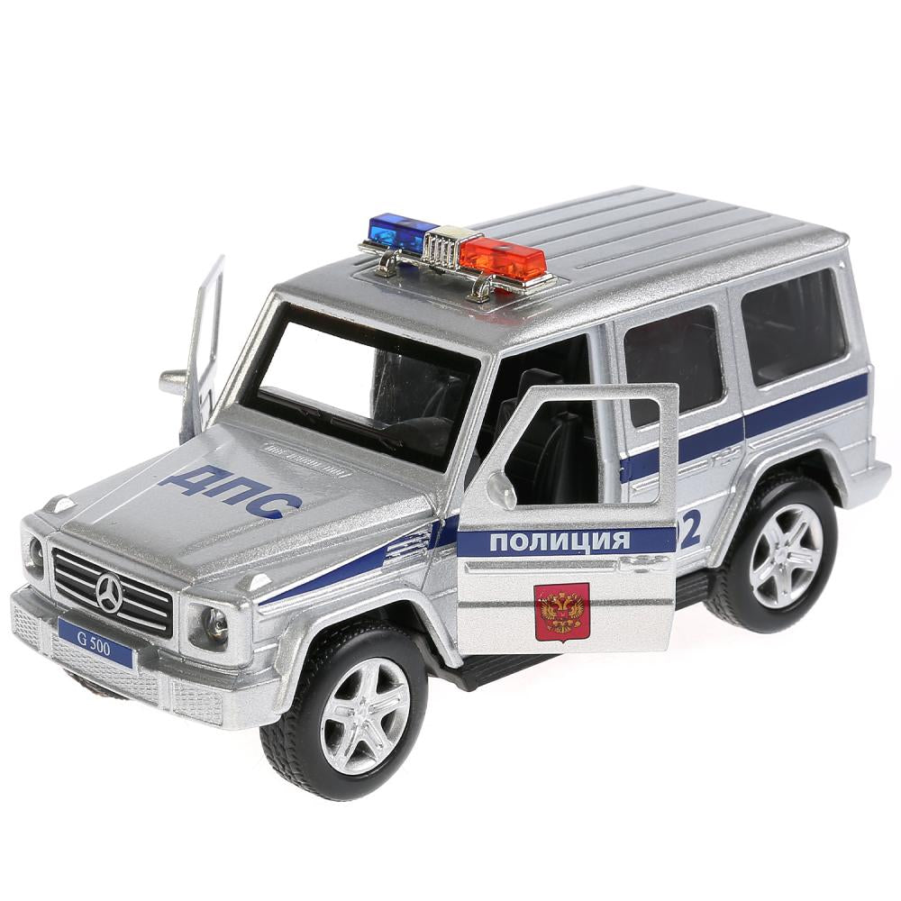 Машина металл свет-звук MERCEDES-BENZ G-CLASS ПОЛИЦИЯ 12 см, двер, баг, кор. Parc technologique dans le cor.2*36шт