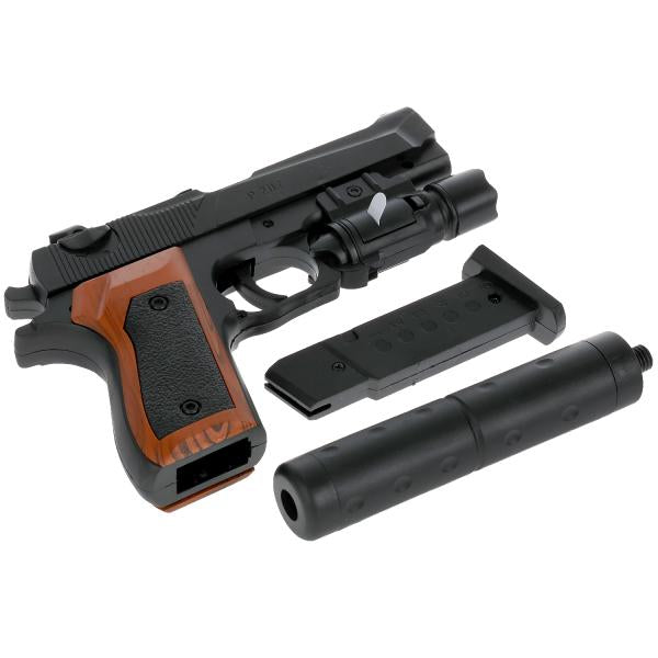 Pistolet (п) avec laser. прицелом, с глушителем, с пульками в пак. dans le cor.2*72шт