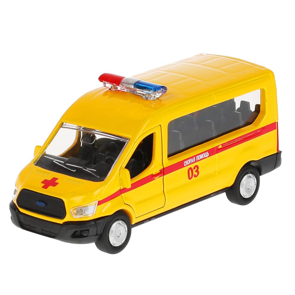 Машина металл FORD Transit скорая 12см, открыв. двери, инерц. в кор. Технопарк в кор.2*24шт