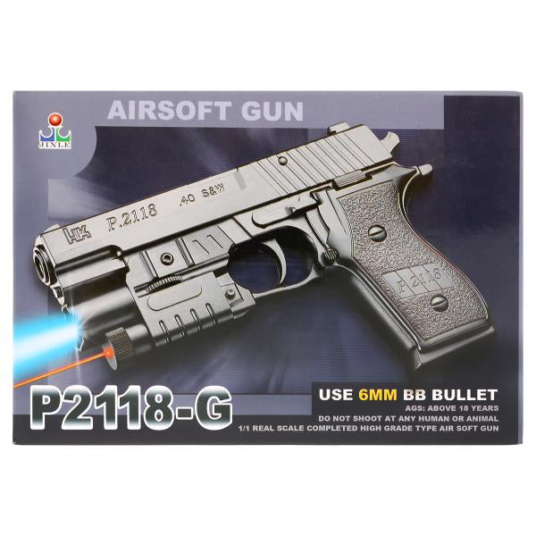 Пистолет (п) с лазером. прицелом, с фонариком, с пульками K2119 в упаковке. в кор.2*84шт