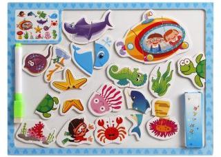 Пазл магнит. "Сюжеты" с гриф. доской для рисования с обратной стороны: набор магнитов, фломастер, мелки, в ассорт.