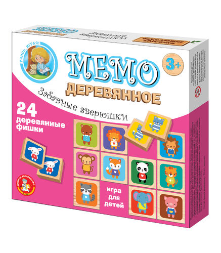 Игра настольная МЕМО деревянная "Забавные зверюшки"