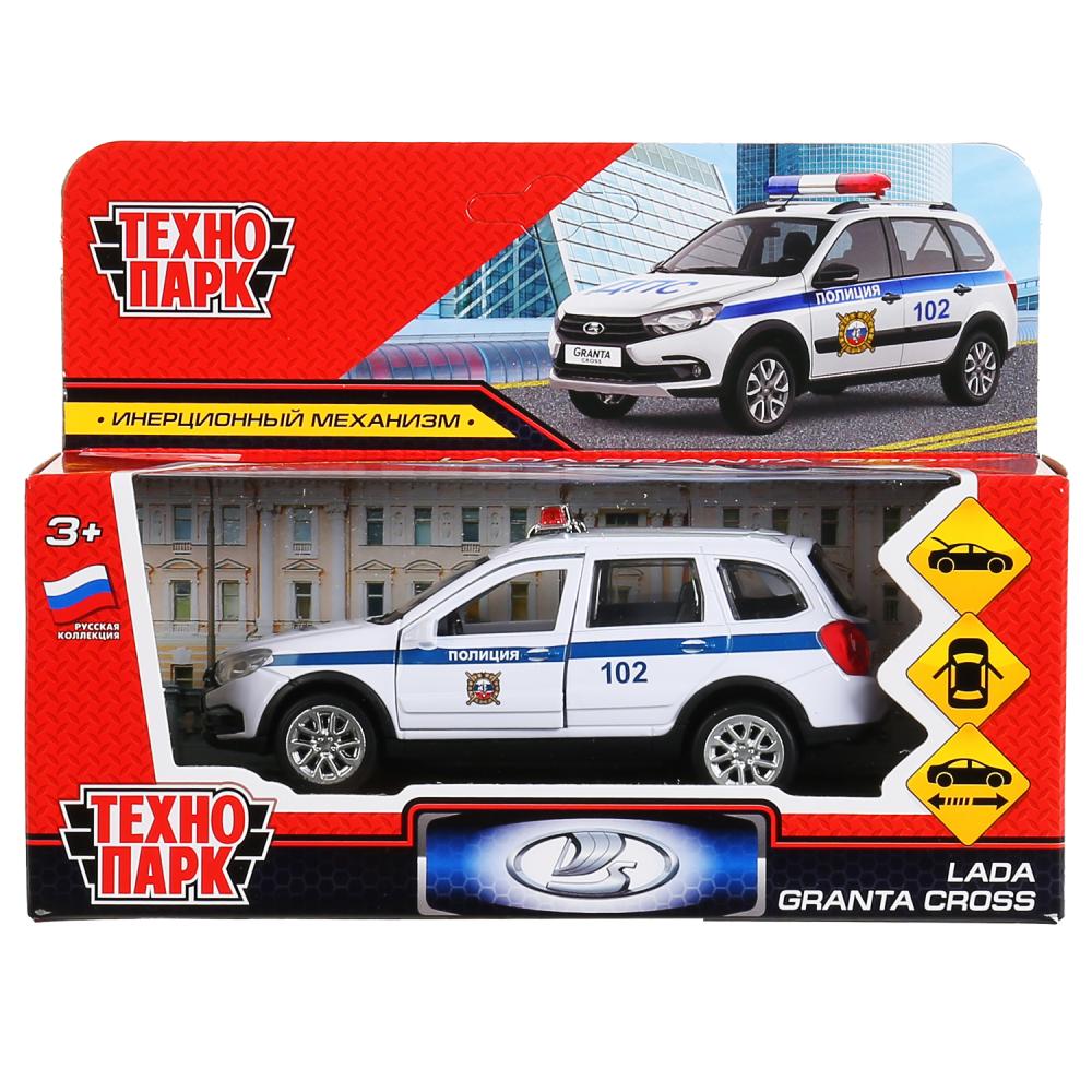 GRANTACRS-12POL-WH 299797 Машина металл LADA GRANTA CROSS ПОЛИЦИЯ 12 см, двери, багаж, ин, кор. Техн