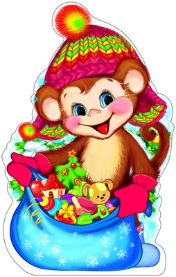 Ф-9140 Plaque de commande A3. Обезьянка с подарками (блестки в лаке, УФ-lac) - группа Животные