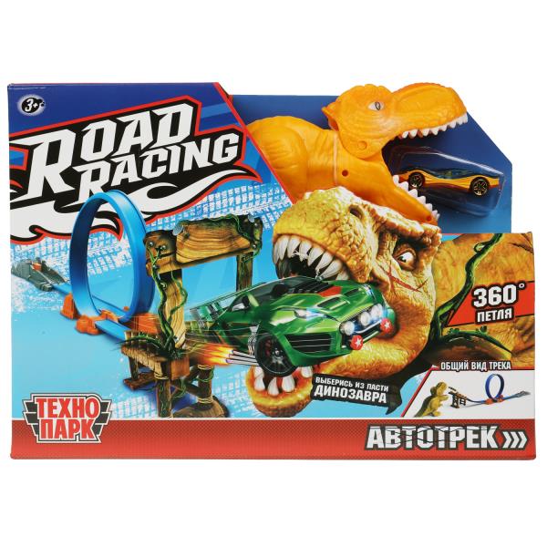 RR-TRK-159-R 349937 Jeu en plastique pour voiture de course sur route avec dinosaure. 1 machine, 1 pétille, cor. Technologie