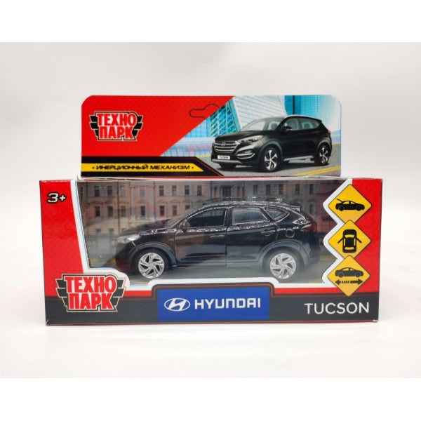 Машина металл HYUNDAI TUCSON длина 12 см, двери, багаж., инер, черный, кор. Технопарк в кор.2*36шт