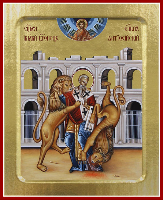 Икона Игнатия Богоносца, священномученика (со львами) (на дереве): 125 х 160