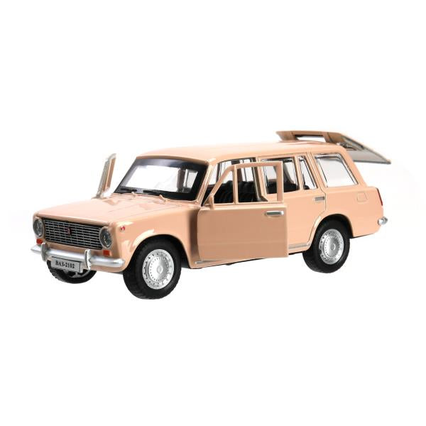 Машина металл ваз-2102 12 см, двери, багажник, инер,бежевый, кор. Технопарк в кор.2*36шт