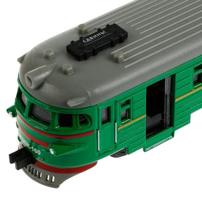 Модель металл светзвук-ЭЛЕКТРИЧКА длина 19 см, двери, инерц, зеленый, кор. Технопарк в кор.2*36шт