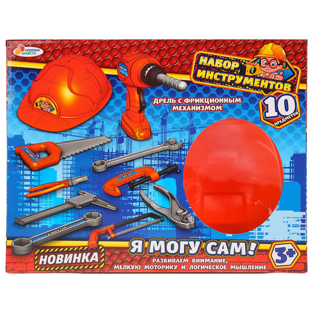 НАБОР ИНСТРУМЕНТОВ С КАСКОЙ "ИГРАЕМ ВМЕСТЕ" В РУСС. КОР. 40*32*6,3СМ в кор.2*18шт