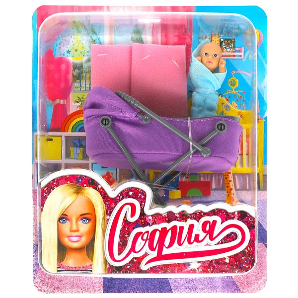 Аксессуары для кукол 29 см младенец, коляска и акс,блист КАРАПУЗ в кор.24шт