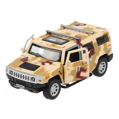 Машина металл "hummer h2 камуфляж" 12см, откр.двери, инерц., песочный в кор. Технопарк в кор.2*36шт