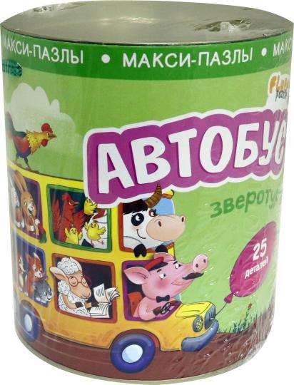 Макси-пазлы в тубусе. Зверотур. Автобус. 25 деталей. ГЕОДОМ