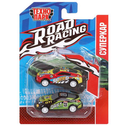 Машина металл ROAD RACING набор 7,5см, 2 шт,металл,в ассорт блистер Технопарк в кор.2*240наб