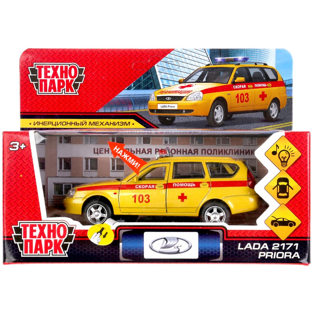 Машина металл свет-звук LADA PRIORA РЕАНИМАЦИЯ 12 см, двери, багаж, в кор. Технопарк в кор.2*36шт