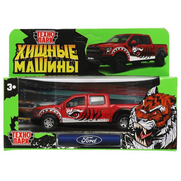 Machine en métal FORD F150 RAPTOR ХИЩНИКИ 12 см, двер, баг, инер, красный, kor. Parc technologique dans le cor.2*36шт