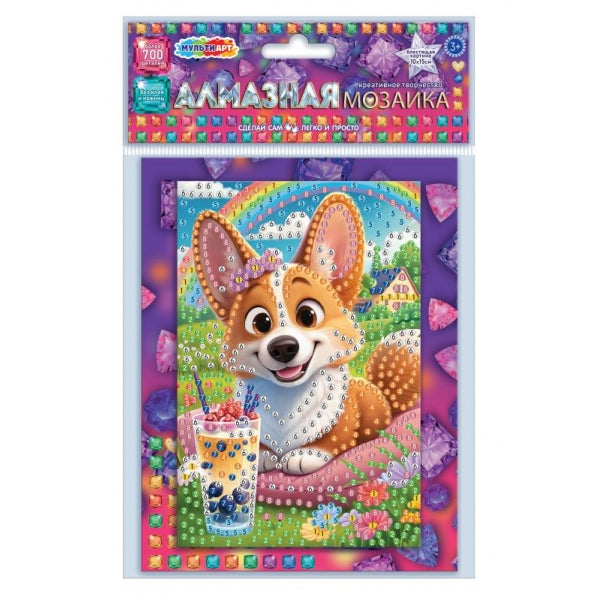 Алмазная мозаика корги с бабл ти MultiArt