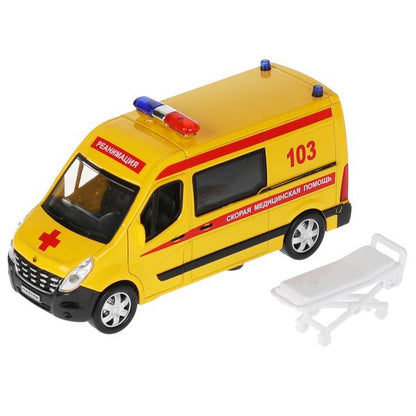 Машина металл RENAULT MASTER РЕАНИМАЦИЯ 14 см, двери, носики, инерц, кор. Технопарк в кор.2*32шт
