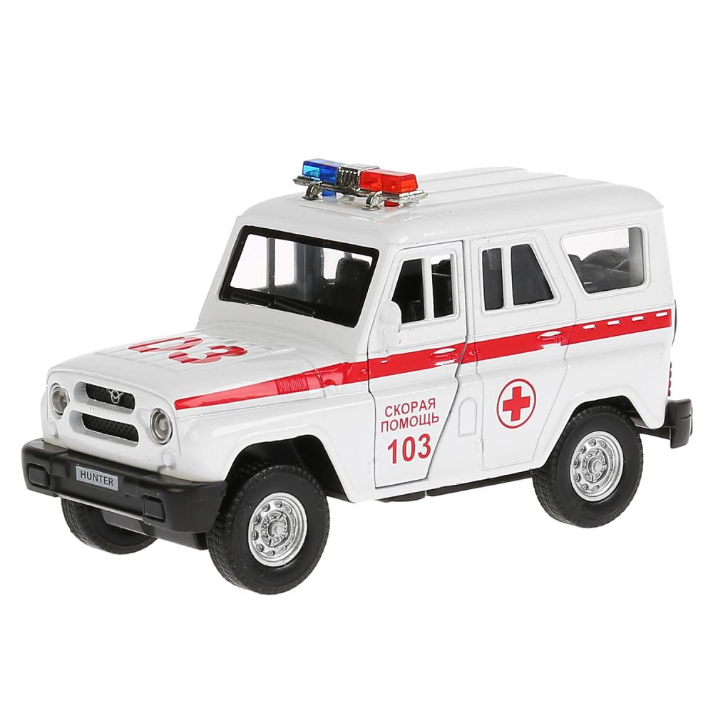Машина металл свет-звук "UAZ HUNTER СКОРАЯ" 12см, открыв. двери, инерц. в кор.Технопарк в кор.2*36шт
