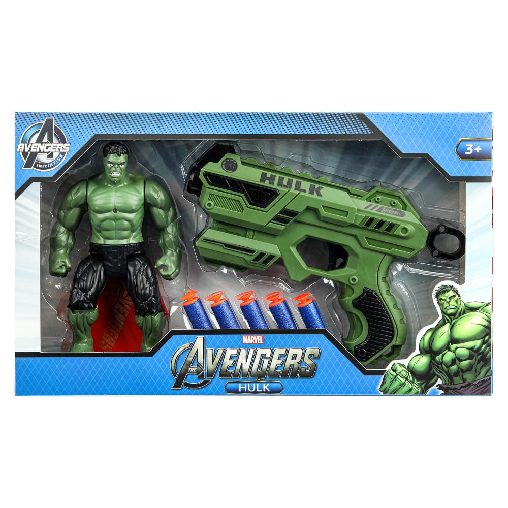 Бластер с мягкими пулями, фигурка, команда мтителей, коробка 36*5,5*20 см - в кор.2*36шт