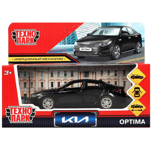 Машина металл KIA OPTIMA длина 12 см, двери, багаж, инерц, черный, кор. Технопарк в кор.2*36шт