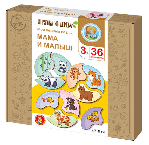 Пазлы из дерева. Мои первые пазлы "Мама и малыш" 36 эл