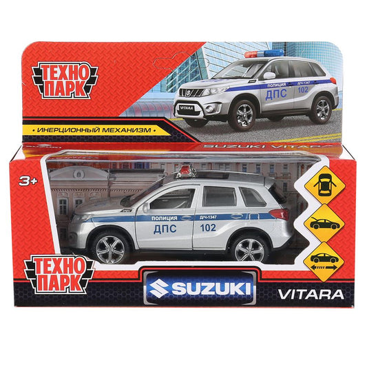 Машина металл SUZUKI VITARA ПОЛИЦИЯ 12 см, двери, багаж, серебр, в кор. Технопарк в кор.2*36шт