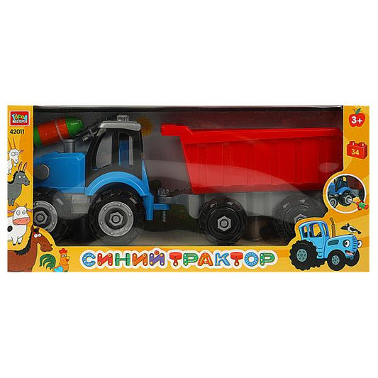 Конструктор с отвёрткой СИНИЙ ТРАКТОР с тележкой, 34 дет. Город мастеров в кор.2*24шт