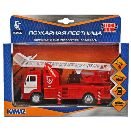 Машина металл свет-звук KAMAZ ПОЖАРНЫЙ 17 см, двери, подвиж дет, инерц, кор. Технопарк в кор.2*30шт