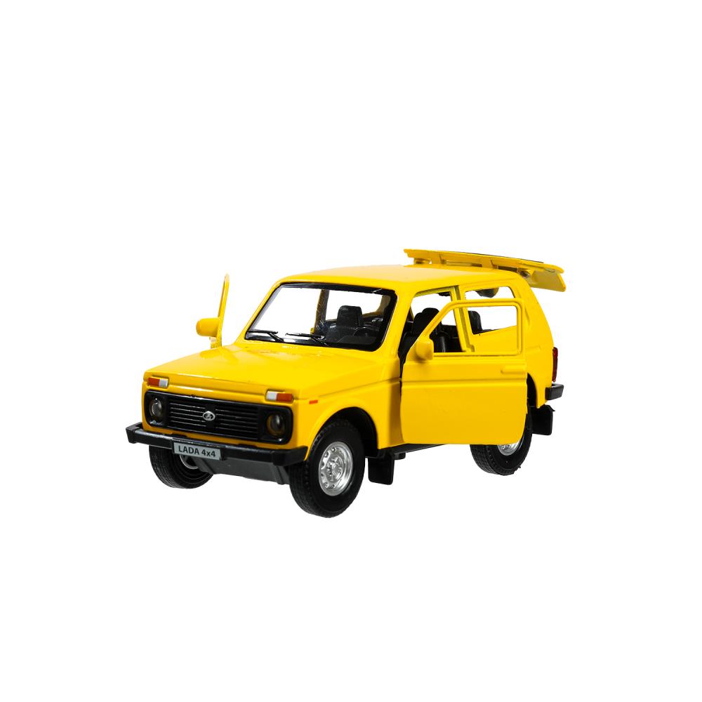 Machine en métal LADA 4x4 12 cm, double, bagage, inerce, jaune, cor. Parc technologique dans le cor.2*36шт