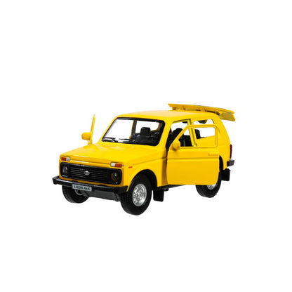 Machine en métal LADA 4x4 12 cm, double, bagage, inerce, jaune, cor. Parc technologique dans le cor.2*36шт