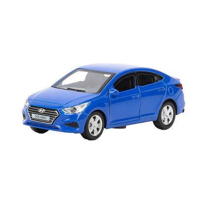 Машина металл HYUNDAI SOLARIS, 12 см, двери, багажник, инерц, синий, кор. Технопарк в кор.2*36шт