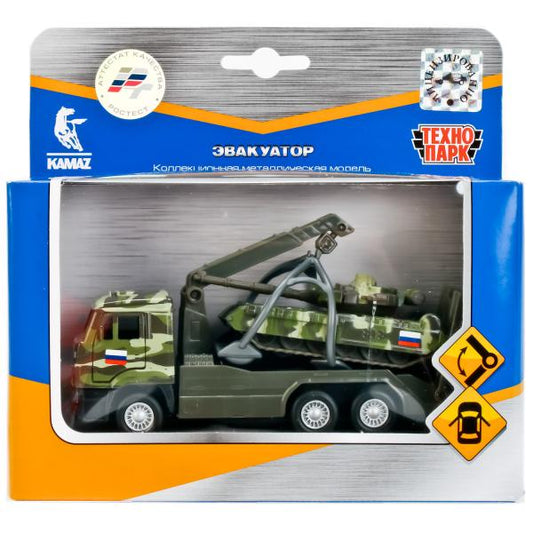 SB-17-24-D-WB 245729 Машина металл КАМАЗ ЭВАКУАТОР, 12 см, дв., инер.+бак т-90 7,5 см, кор. Технопа