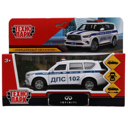 QX80-12POL-WH326501 Машина металл INFINITI QX80 ПОЛИЦИЯ, 12,5 см, двери, баг., инер, белый, кор. Тех