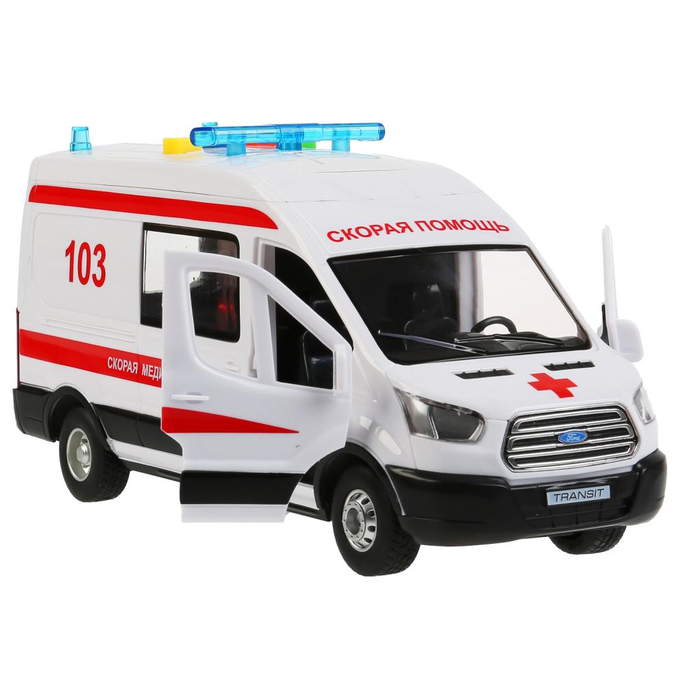 Машина свет+звук "ford transit скорая" 22,5см, plastique, инерц., белый в кор. Parc technologique dans le cor.2*18шт