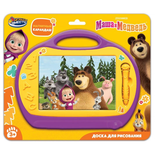 Доска для рисования Маша и Медведь магнитная ч/б на блистере ИГРАЕМ ВМЕСТЕ в кор.2*120шт