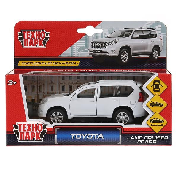 Машина металл TOYOTA PRADO длина 12 см, двери, багаж, инерц, белый, кор. Технопарк в кор.2*36шт
