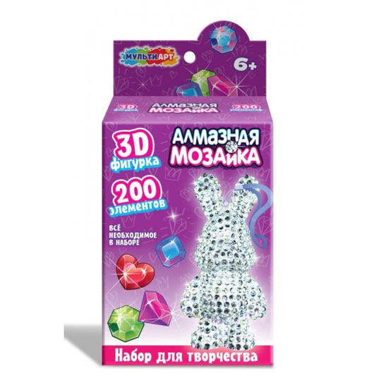 Фигурка-брелок алмазной мозаикой зайчик МУЛЬТИ АРТ в кор.48шт