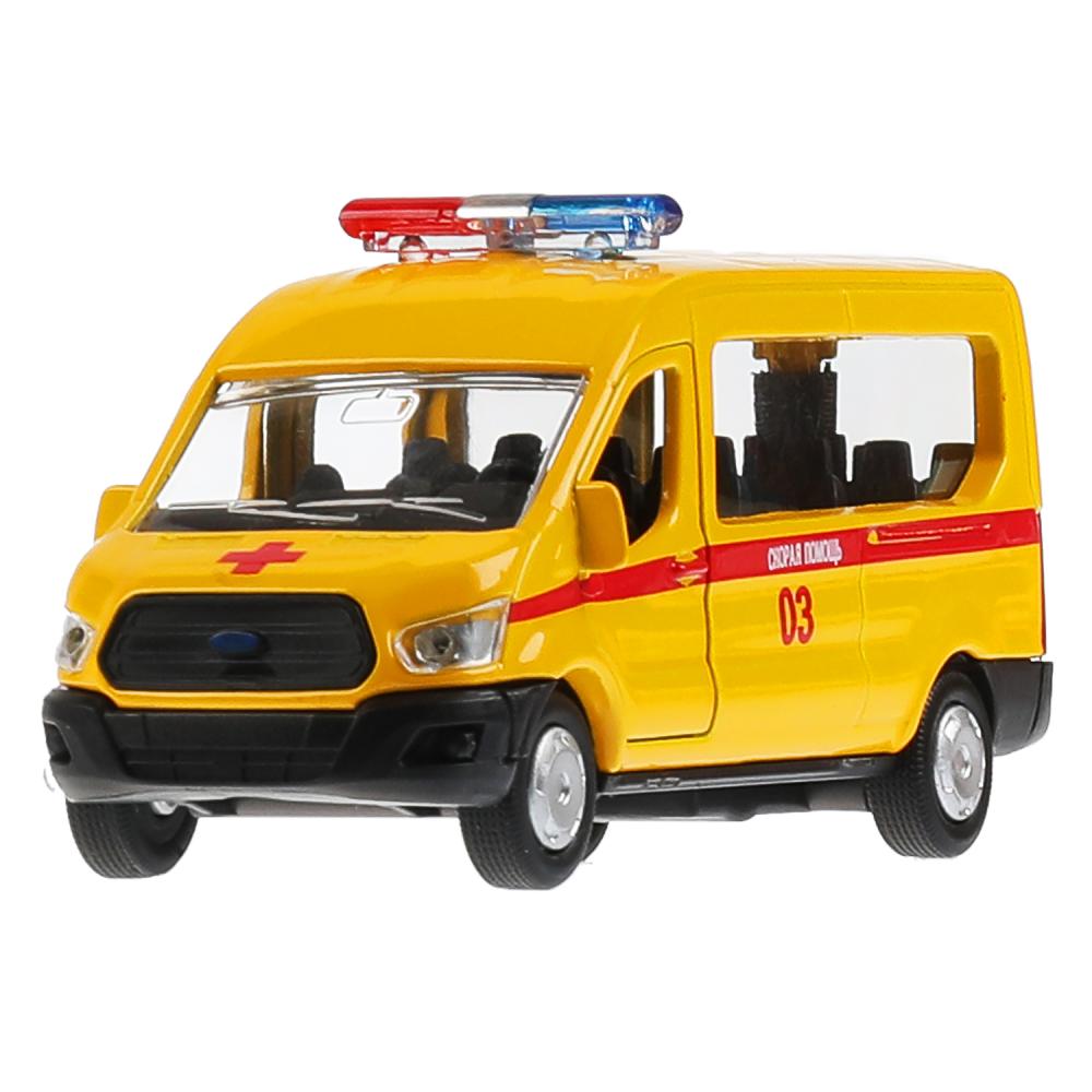 Машина металл FORD Transit скорая 12см, открыв. двери, инерц. в кор. Технопарк в кор.2*24шт