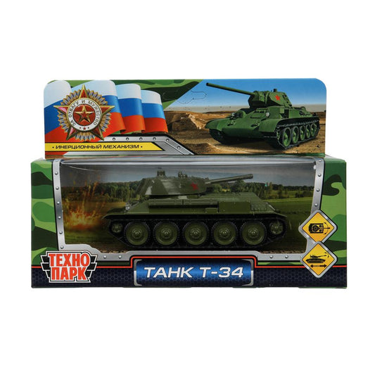 Машина металл УРАЛВАГОНЗАВОД Т-90 ТАНК Т-34 12 см,зеленый,звезда, кор. Технопарк в кор.2*32шт
