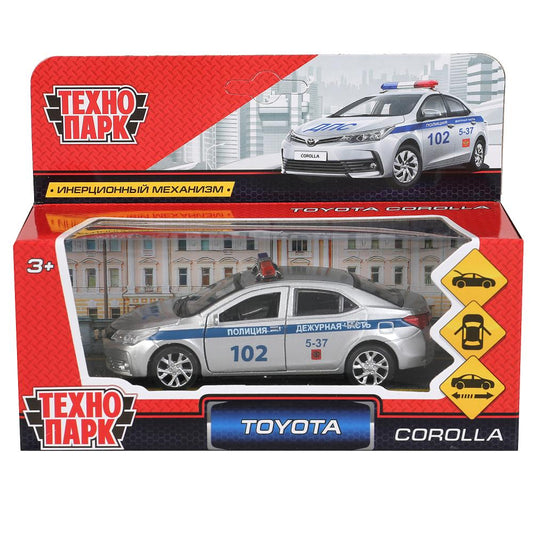 Машина металл TOYOTA COROLLA ПОЛИЦИЯ, длина 12см, открыв. двери, инерц. Технопарк в русс. кор.2*36шт