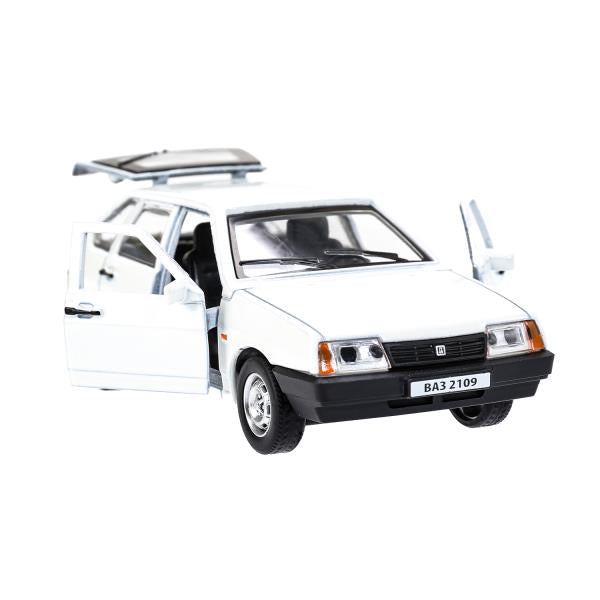 Машина металл Ваз-2109 "СПУТНИК" 12 см, двери, багажник, инер,белый, кор. Технопарк в кор.2*36шт