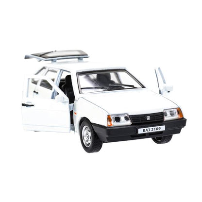 Машина металл Ваз-2109 "СПУТНИК" 12 см, двери, багажник, инер,белый, кор. Технопарк в кор.2*36шт