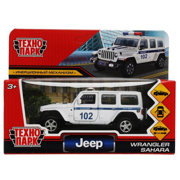 Machine en métal JEEP WRANGLER SAHARA ПОЛИЦИЯ 12 см, двер, баг, ин, белый, кор. Parc technologique dans le cor.2*36шт